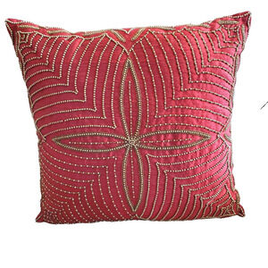 Borgata Decorative Pillow Ornate Scroll Beaded Beautifully Home Decor Red 16X16